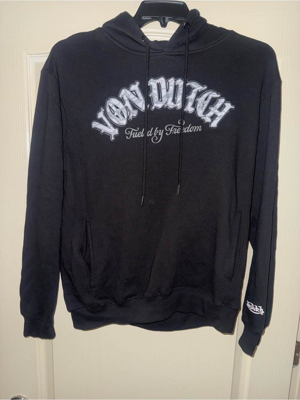 Von Dutch Hoodie Black Mens Med White Spellout Center Logo 3D Fleece (Size M)